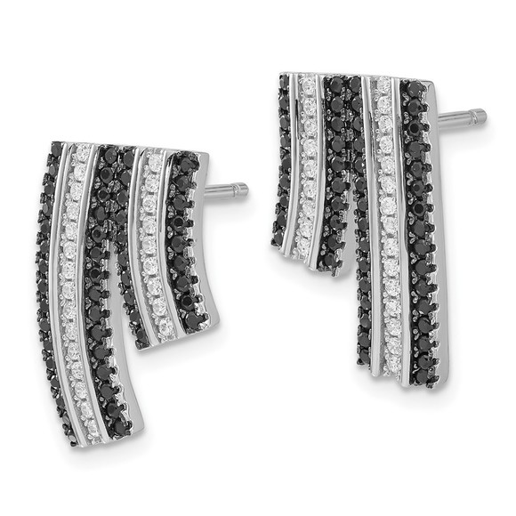 Sterling Silver True Fire Black & Clear CZ Post Earrings - Picture 4 of 4